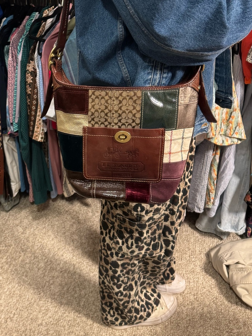 Coach Patchwork Shoulder Bag in Brown, Cream, Green, Burgundy